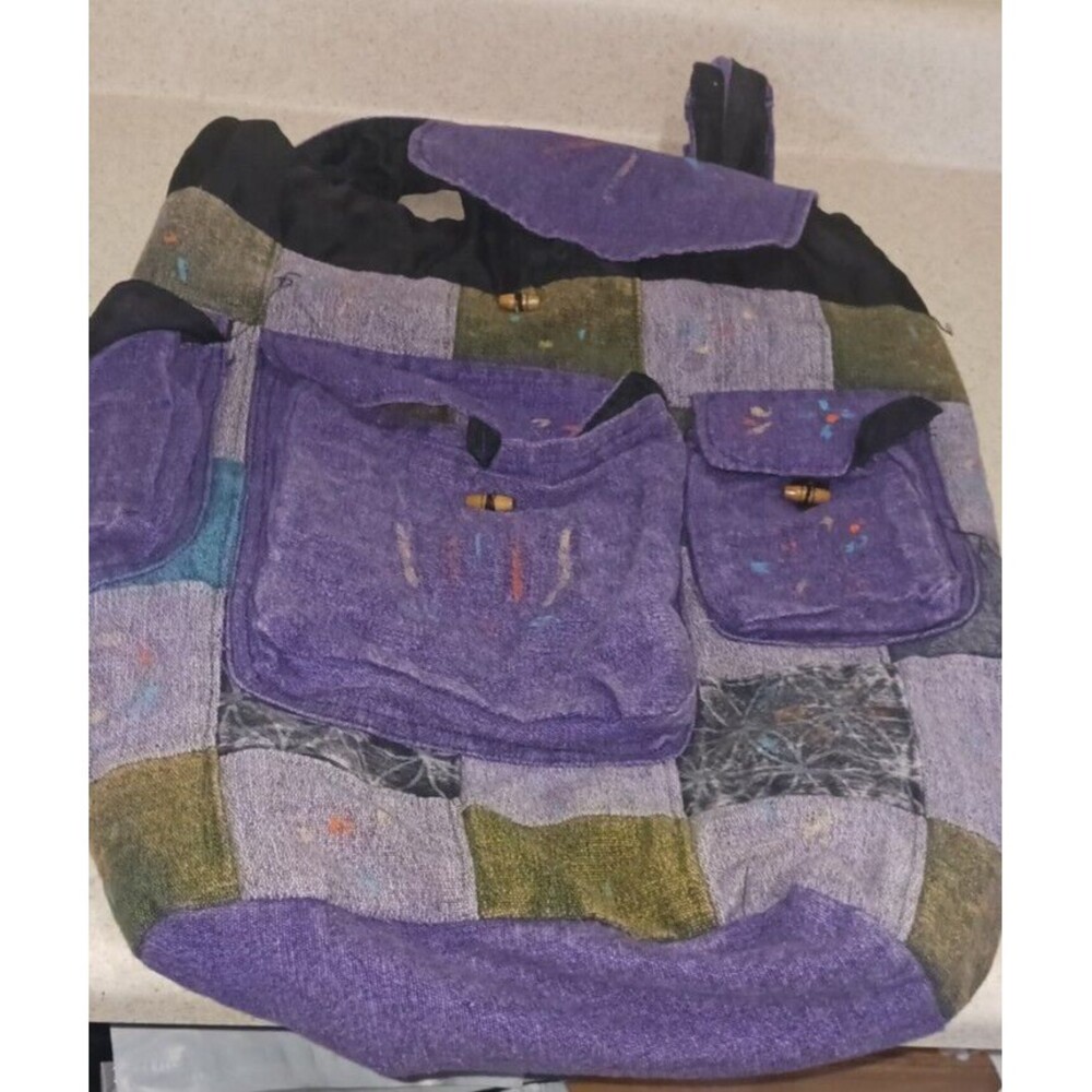 Purple Patchwork Boho Rucksack Backpack Nepal - image 1